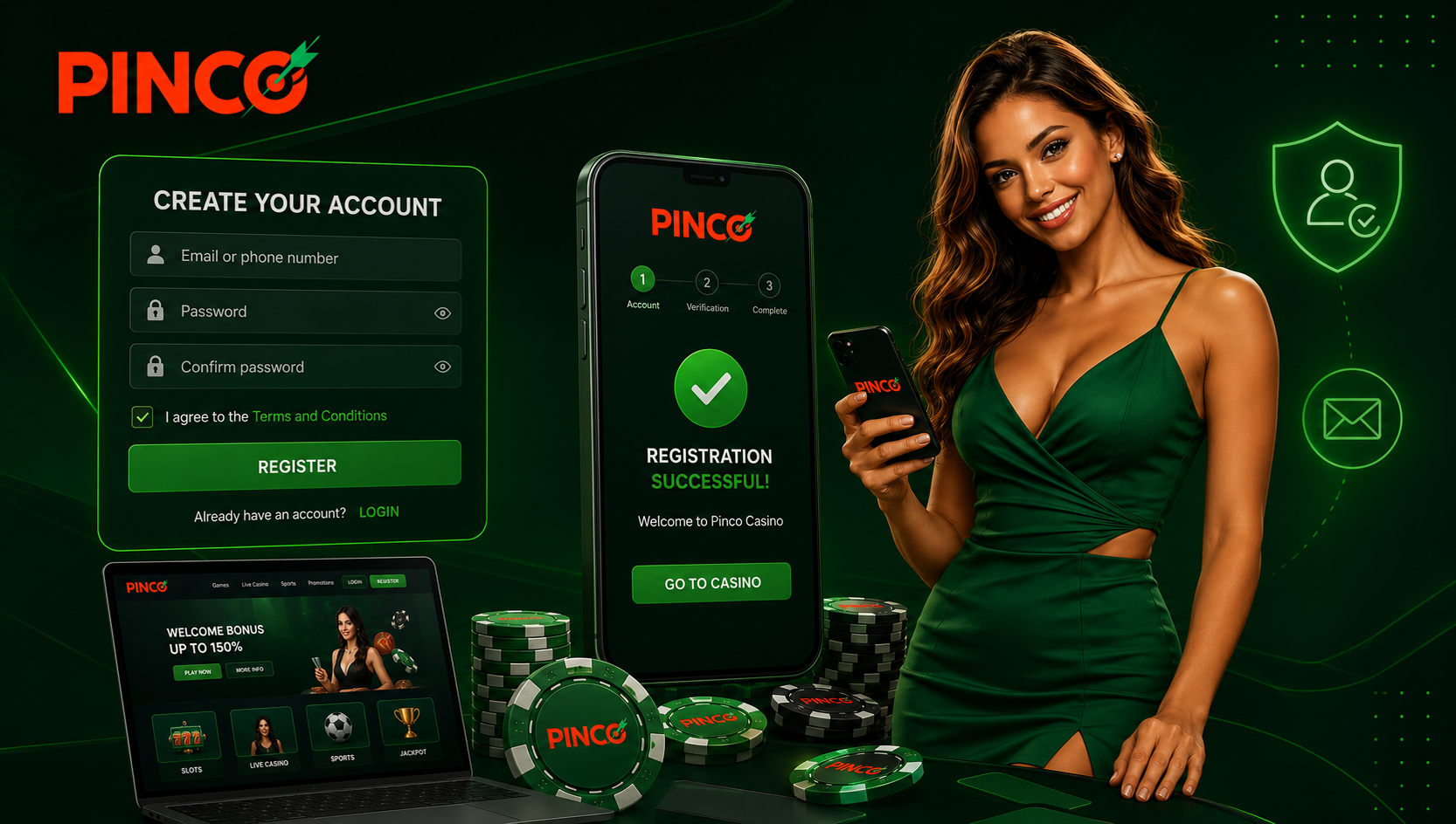 Регистрация в Pinco Casino Kz через компьютер и мобильное устройство